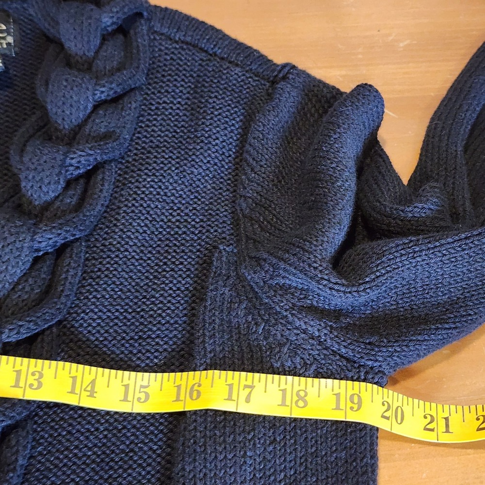 Pure Handknit Long Cardigan Sweater Womens L XL Navy Braided Trim Office Casual - Picture 7 of 10